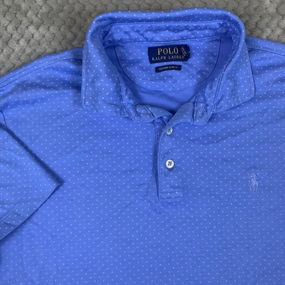 Polo Ralph Lauren Polo Shirt Mens M Blue Polka Dot Custom Slim Fit Short Sleeve